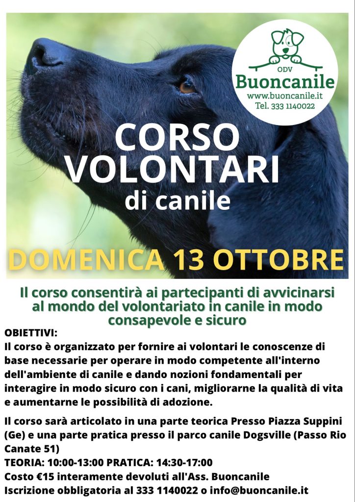 Corso per volontari di canile – Genova 13 ottobre